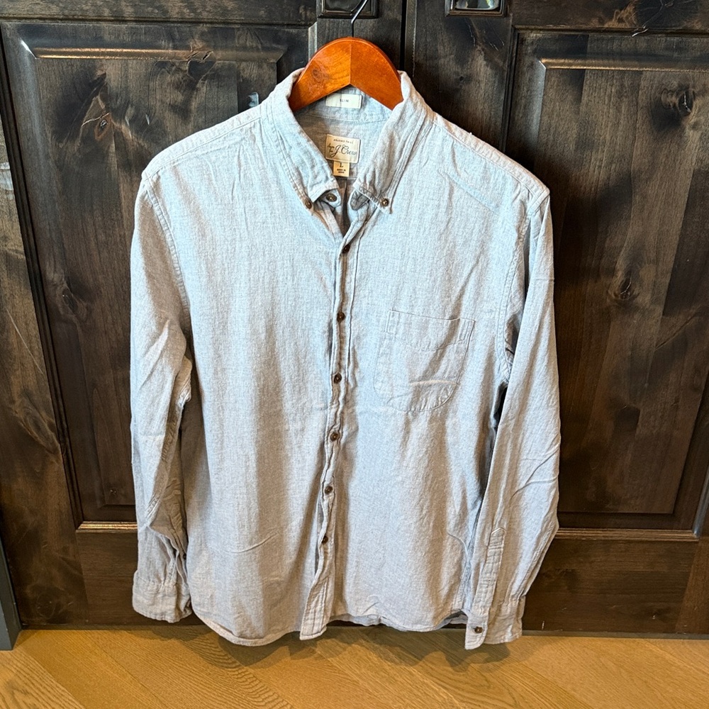 J. Crew Men's Brushed Twill Light Gray Button-Down Shirt